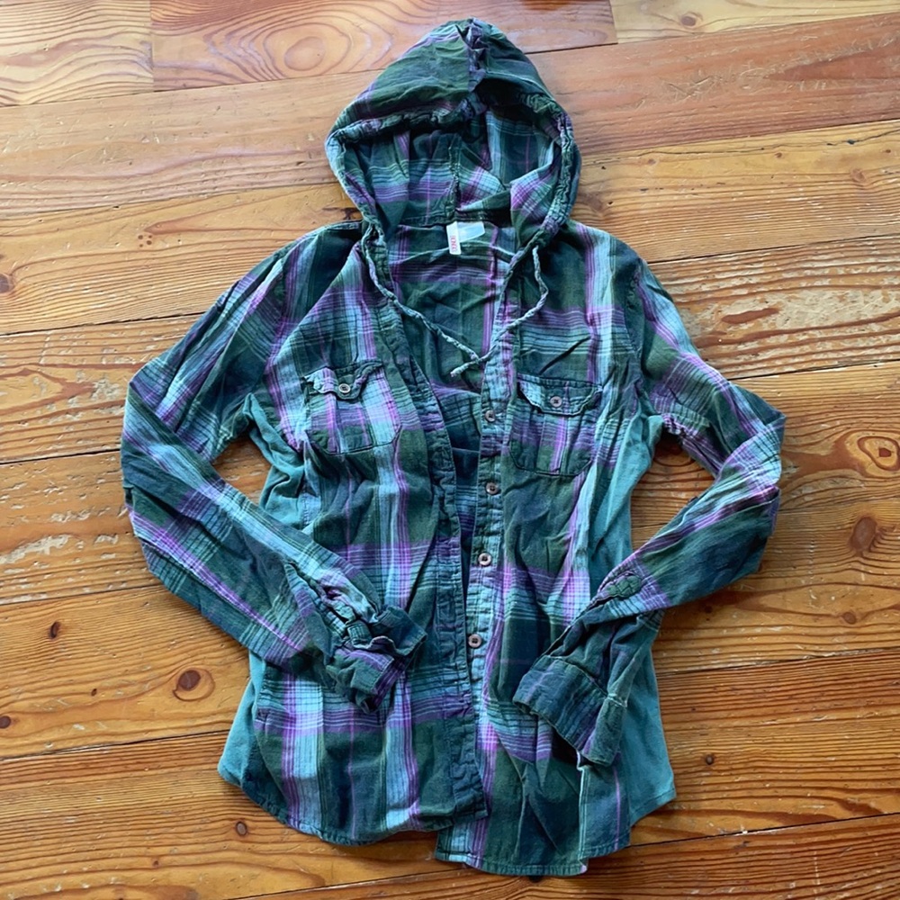 Bongo plaid hooded button-up shirt